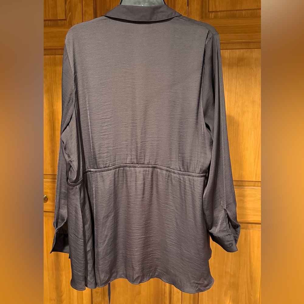 Simply Vera Vera Wang XL Gray Satin Drawstring Duster Cardigan Button Down Blous - Picture 5 of 12